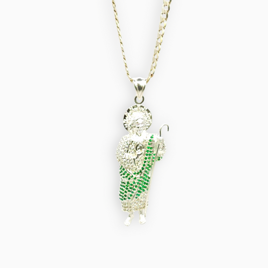 Dije de San Judas de Plata Tamaño Jumbo de 8 cm de Alto x 3.3 cm de Ancho Con Cadena de Plata Calvario Joyas