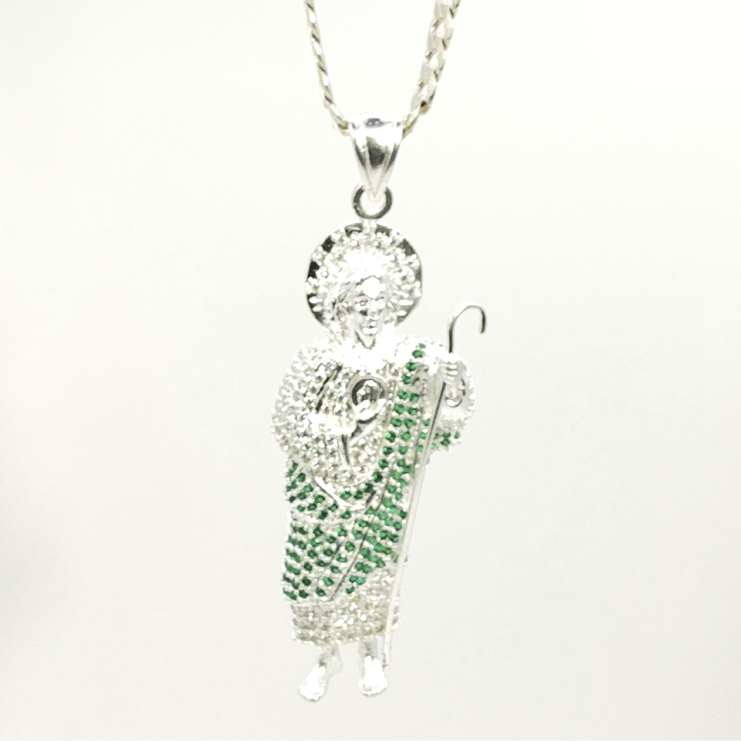 Dije de San Judas de Plata Tamaño Jumbo de 8 cm de Alto x 3.3 cm de Ancho Con Cadena de Plata Calvario Joyas