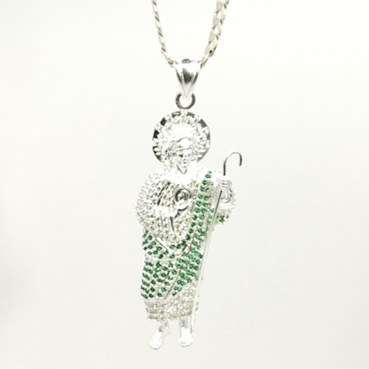 Dije de San Judas de Plata Tamaño Jumbo de 8 cm de Alto x 3.3 cm de Ancho Con Cadena de Plata Calvario Joyas